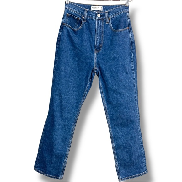 Abercrombie & Fitch Women's Straight Leg High Waist Jeans - Dark Indigo Blue - Picture 15 of 16